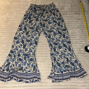 Scandal Italy Womens Large Blue Boho Floral Tiered Bell Bottom Italy Boho crop